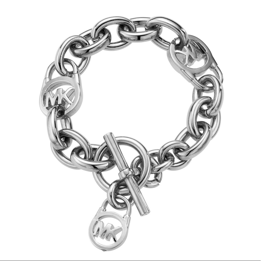 Michael Kors Logo Lock SilverTone Toggle Bracelet